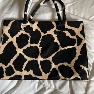 Brown and Beige Giraffe Print Satchel with zipper closure - EUC